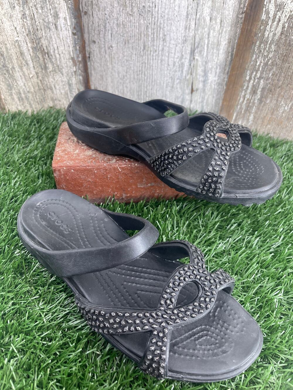 Crocs Meleen Twist Diamante Slide Black Sandals Women's 7